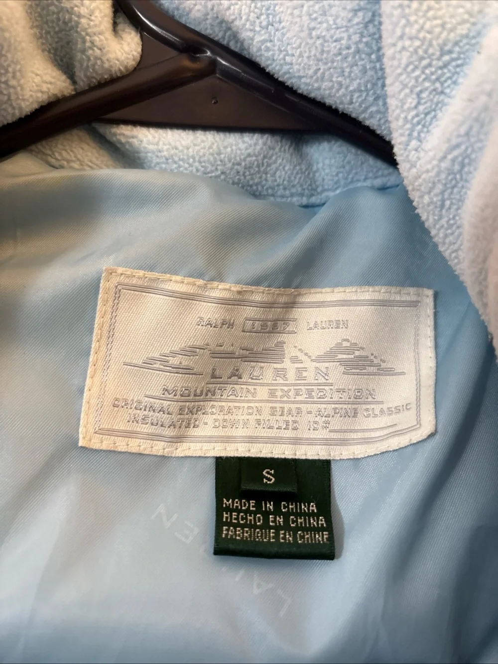 Ralph Lauren Ivory Puffer Jacket with Light Blue Lining